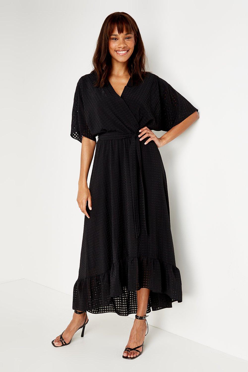 Tall Plain Check Wrap Midi Dress | Wallis UK